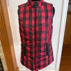 Plaid Red and Black Women's Puffer Vest